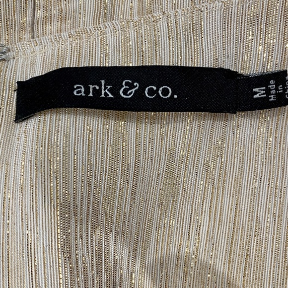 Ark & Co Gold Metallic Cocktail Dress with Black Stitched Polka Dot Design (M) - Picture 15 of 16